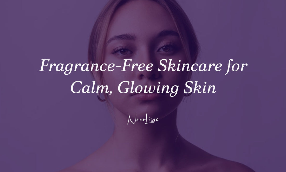 fragrance-free skincare for sensitive skin with calm glowing face, soft lighting and gentle beauty routine for irritation-free hydration